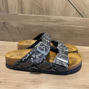 8-8.5 Birkenstock Arizona 2 Strap Sandal Shiny Rare Snakeskin SZ 39 Snake Print